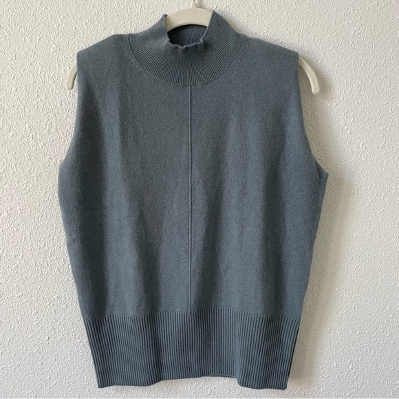 Quince Mongolian Cashmere Padded Shoulder Sweater Tank Dusty Blue Size XS Luxury - Picture 1 of 6